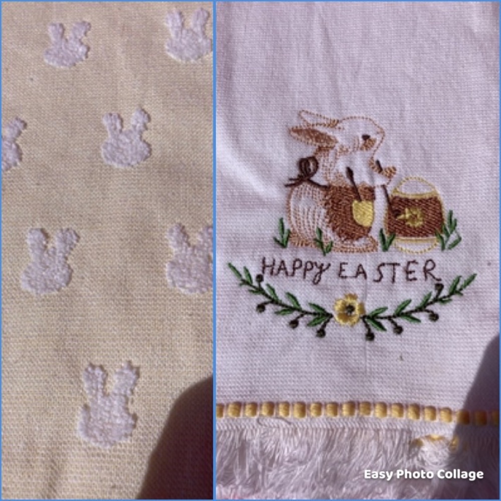 Ladinne set of two bunny themed all cotton oversized dish towels NWT